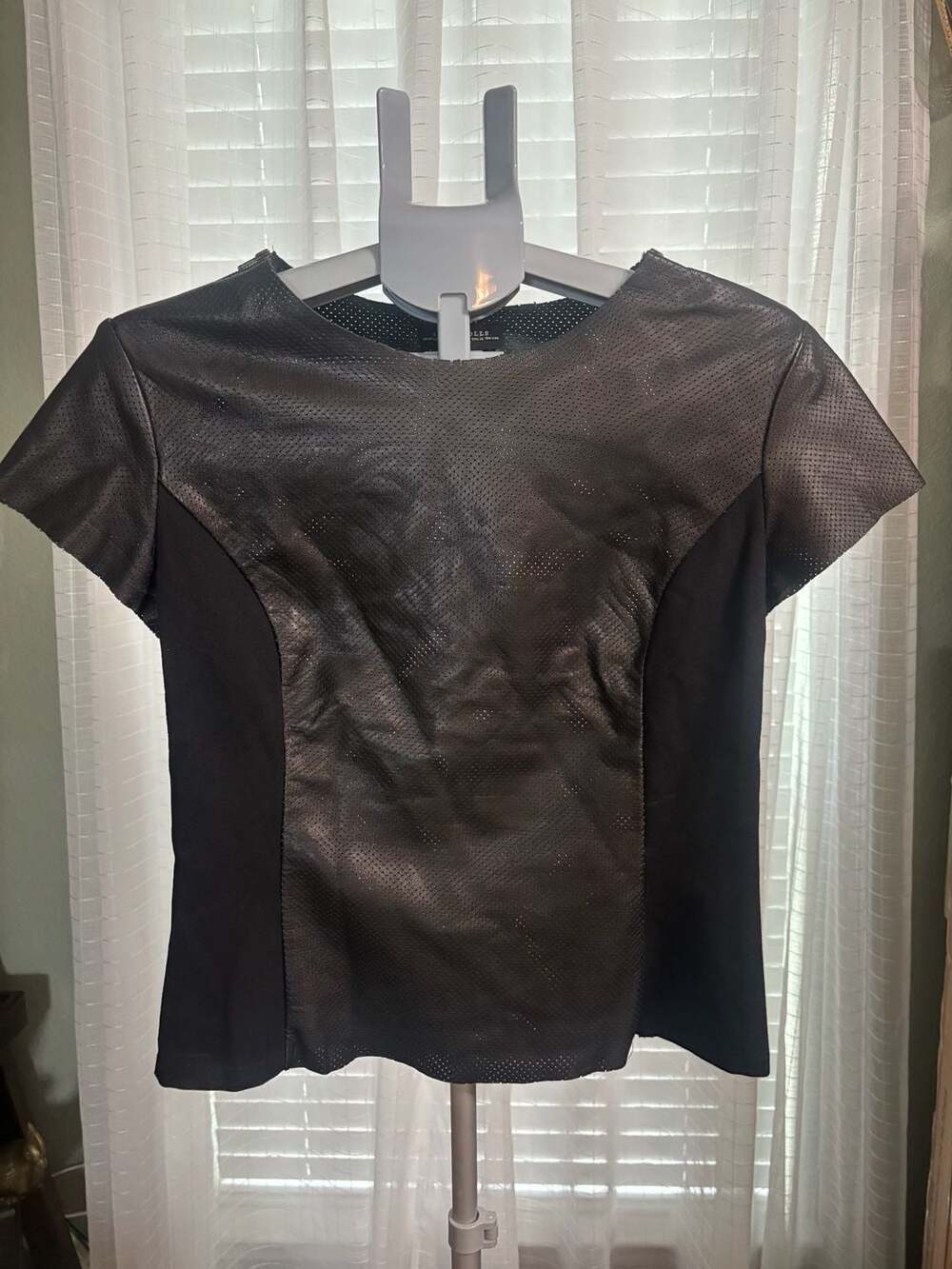 The Podolls Perforated Leather Short Sleeve Top Black Size Small